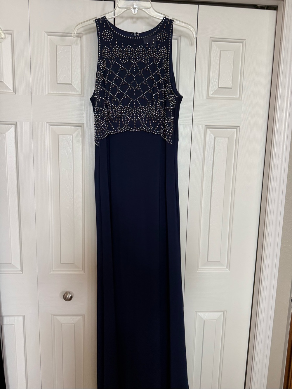 Beaded Navy Maxi Dress with Sleeveless Bodice
